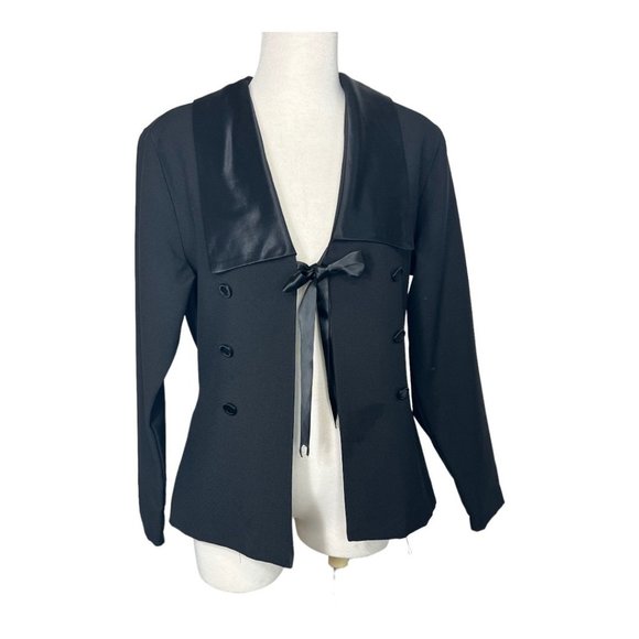 Vintage 80s R’ Co. Tuxedo JacketTie Front Satin Collar Made in USA Black Sz M - Picture 10 of 12